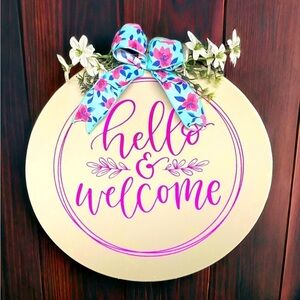 NEW 14 inch round wooden door sign or decor